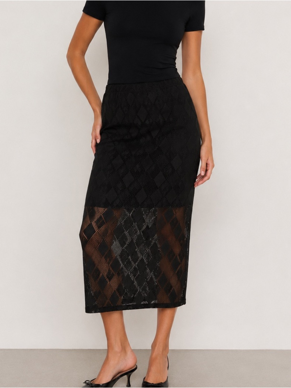 Tribal Brand Black Skirt Mesh Midi Size Medium Stretch Style 1541O-426